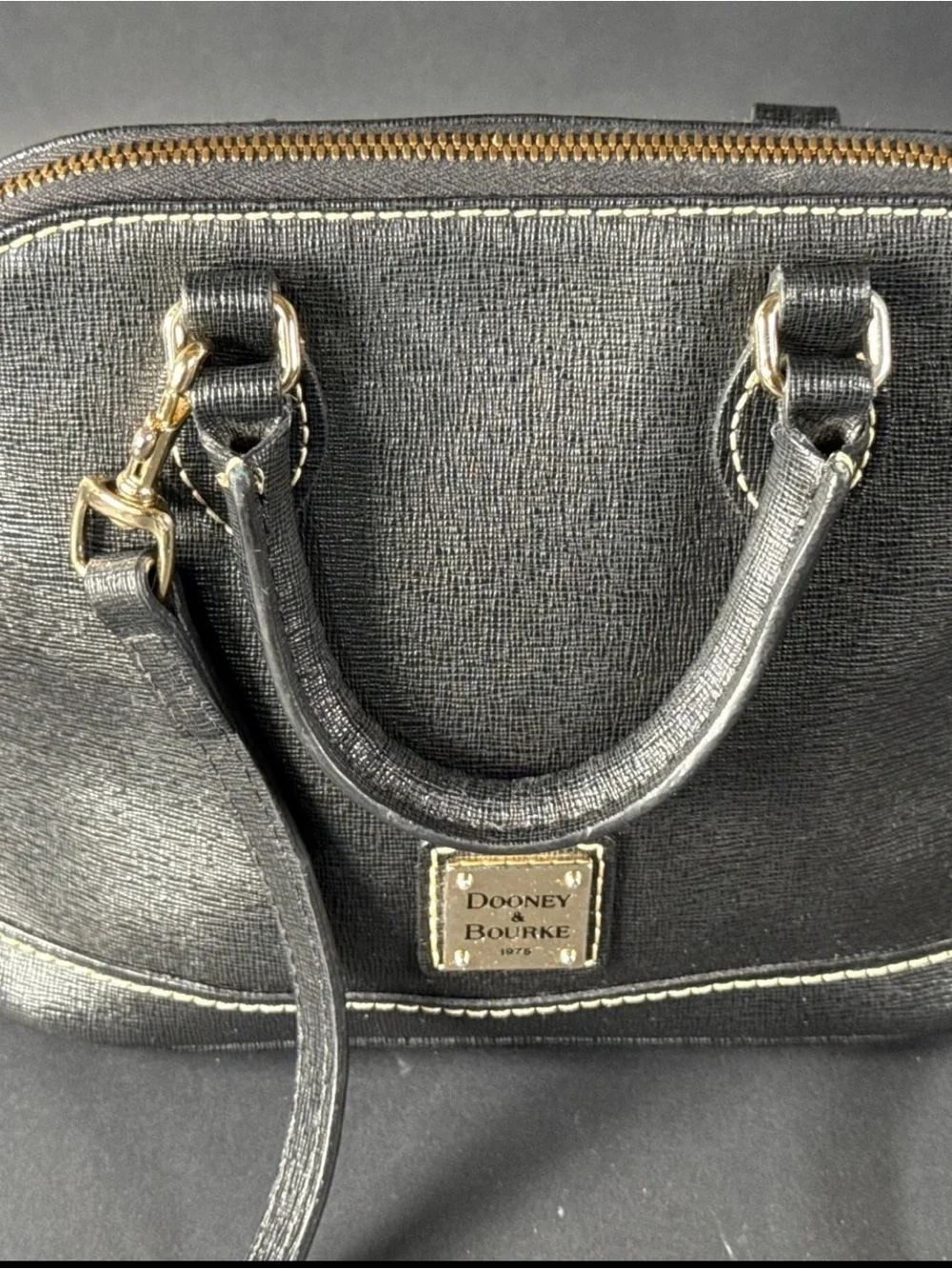 Dooney & Bourke Saffiano Leather Black Handbag with Gold Plaque